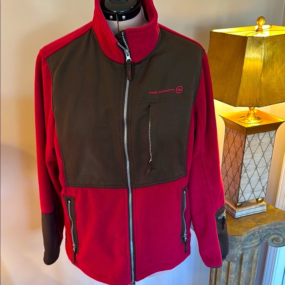 FREE COUNTRY 1X Women’s Dark Rose & Brown Fleece Jacket